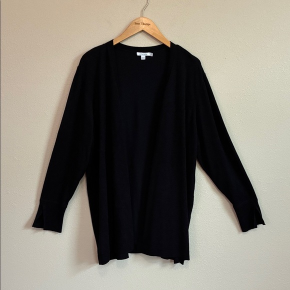 CHICO'S XL Black Longline Open Front Knit Cardigan Jacket Office Career Corpgore - Picture 1 of 13